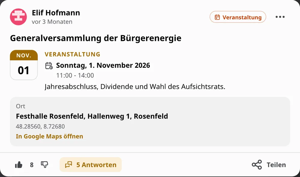 Generalversammlung, Infoabend, Anlagenführung