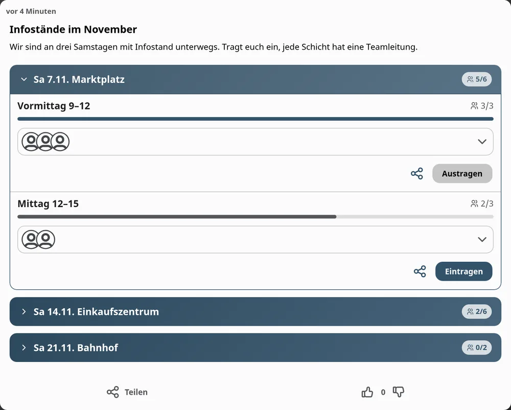 Infostände und Haustürwahlkampf planen