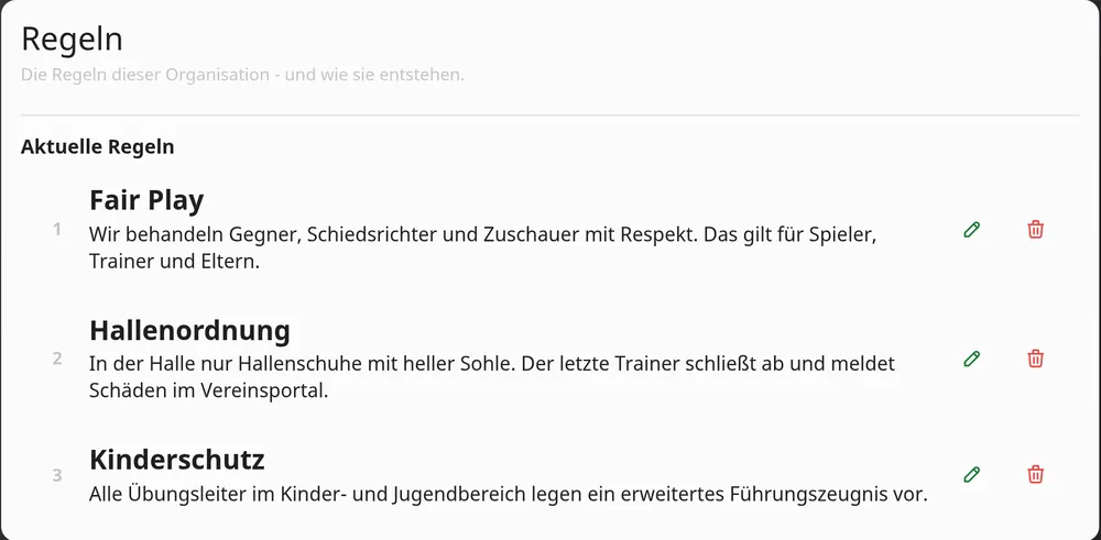 Hallenordnung und Verhaltenskodex gemeinsam beschließen
